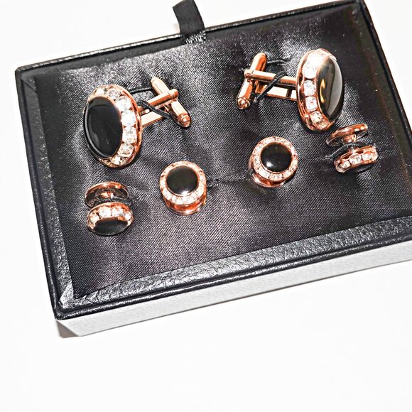 Crystal Cufflinks and Studs Onyx Center Stone - Picture 2 of 2